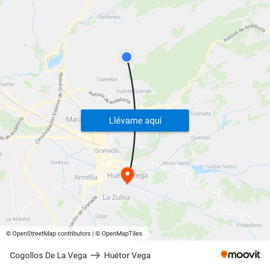 Cogollos De La Vega to Huétor Vega map