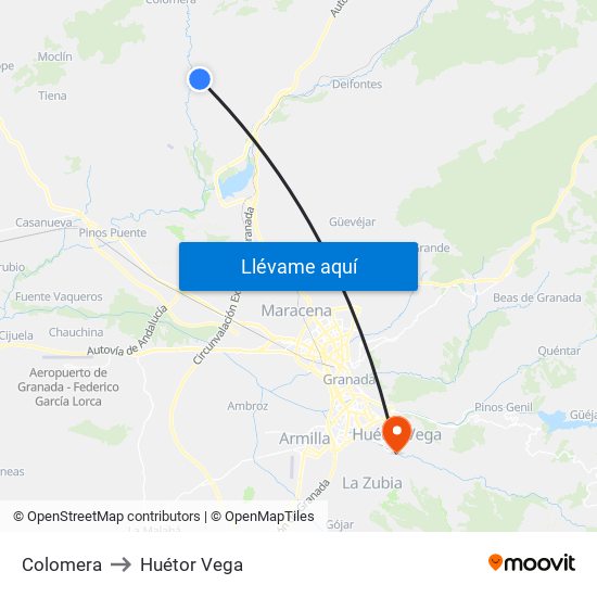 Colomera to Huétor Vega map