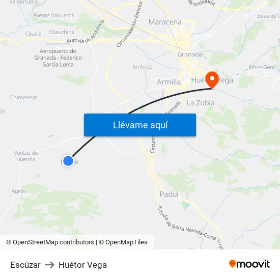 Escúzar to Huétor Vega map