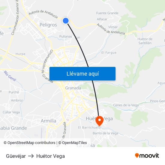 Güevéjar to Huétor Vega map