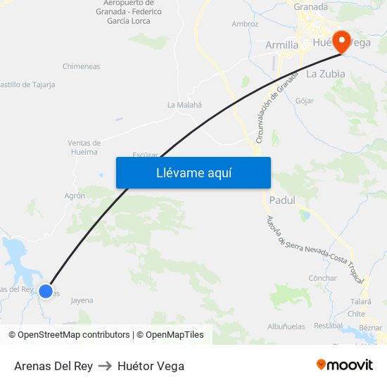 Arenas Del Rey to Huétor Vega map