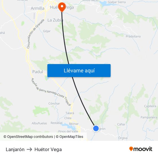Lanjarón to Huétor Vega map