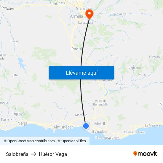 Salobreña to Huétor Vega map