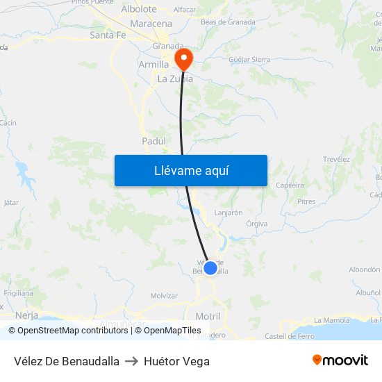 Vélez De Benaudalla to Huétor Vega map