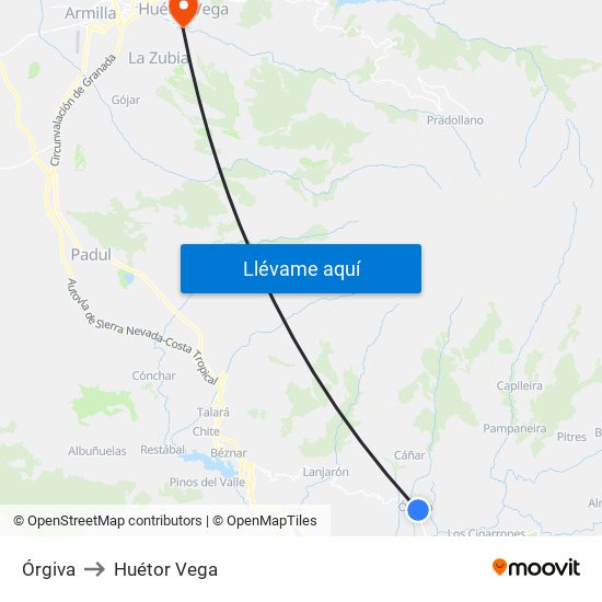 Órgiva to Huétor Vega map