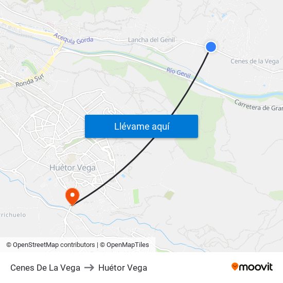 Cenes De La Vega to Huétor Vega map