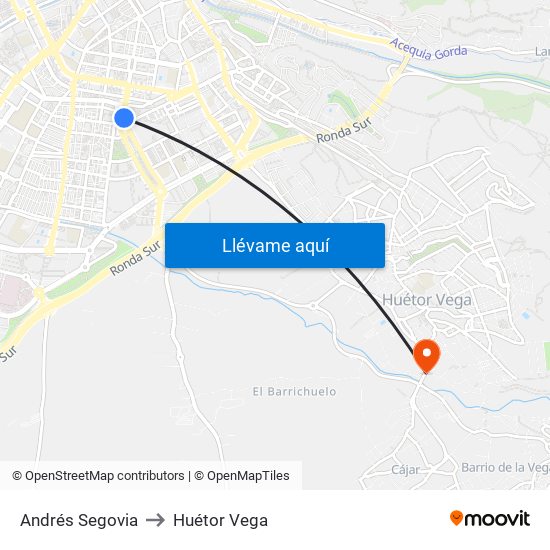 Andrés Segovia to Huétor Vega map