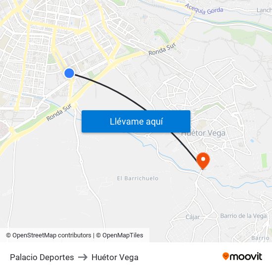 Palacio Deportes to Huétor Vega map