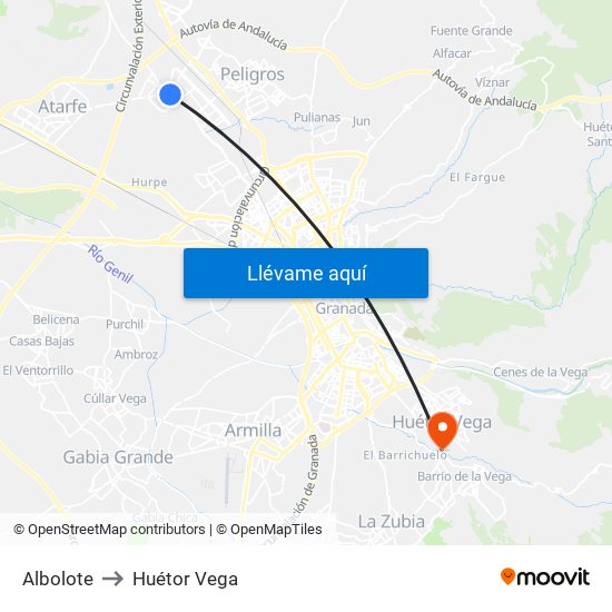 Albolote to Huétor Vega map