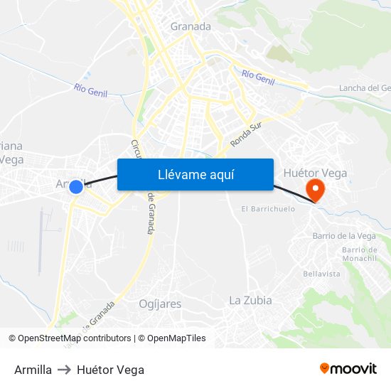 Armilla to Huétor Vega map