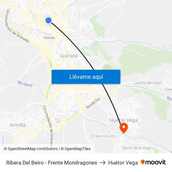 Ribera Del Beiro - Frente Mondragones to Huétor Vega map