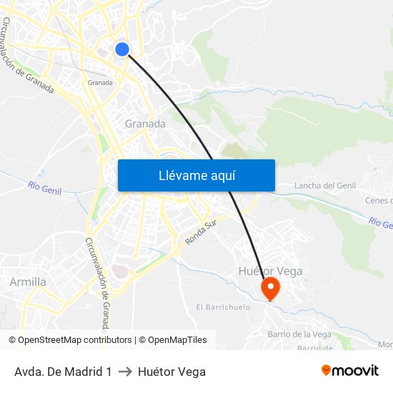 Avda. De Madrid 1 to Huétor Vega map