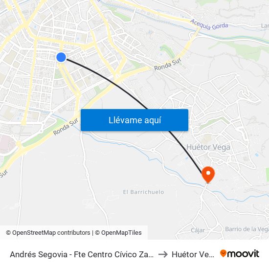 Andrés Segovia - Fte Centro Cívico Zaidín to Huétor Vega map