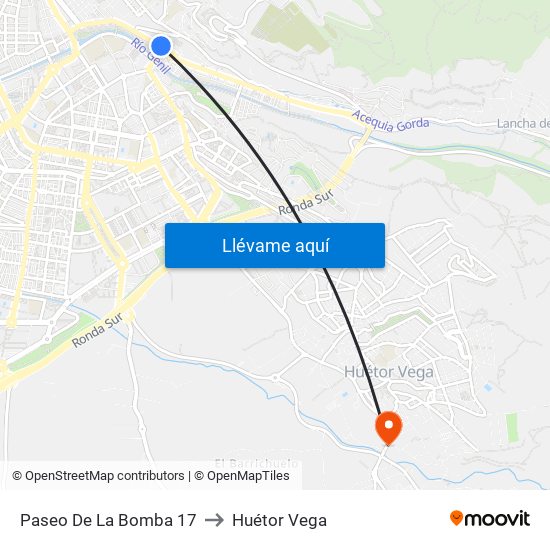 Paseo De La Bomba 17 to Huétor Vega map