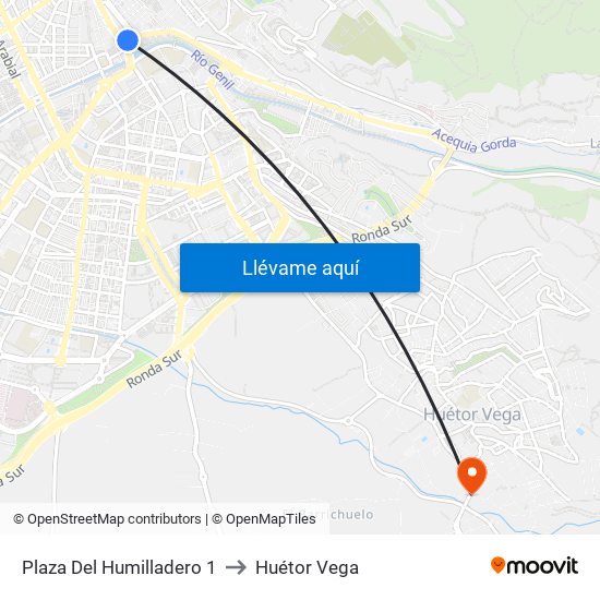 Plaza Del Humilladero 1 to Huétor Vega map