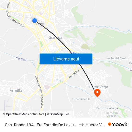 Cno. Ronda 194 - Fte Estadio De La Juventud to Huétor Vega map