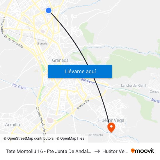 Tete Montoliú 16 - Fte Junta De Andalucía to Huétor Vega map
