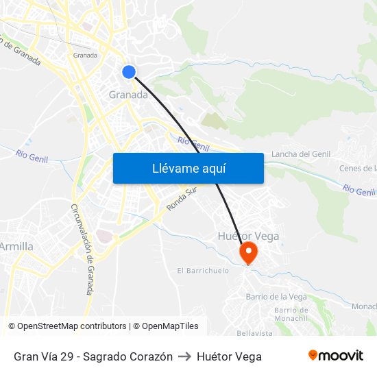 Gran Vía 29 - Sagrado Corazón to Huétor Vega map
