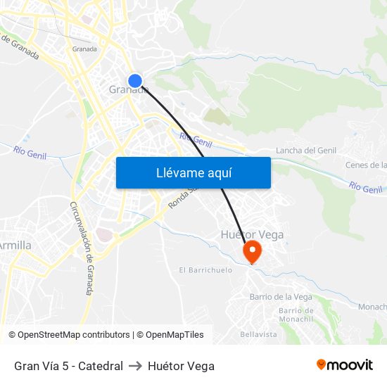 Gran Vía 5 - Catedral to Huétor Vega map