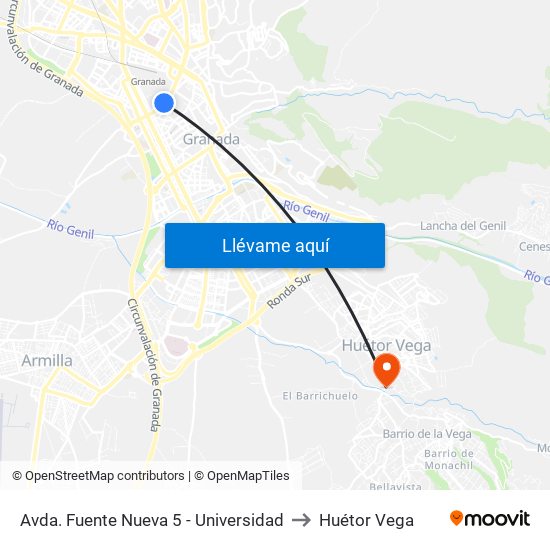 Avda. Fuente Nueva 5 - Universidad to Huétor Vega map