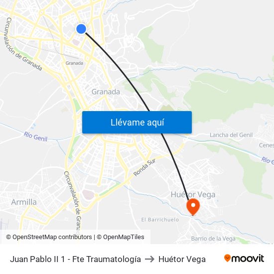 Juan Pablo II 1 - Fte Traumatología to Huétor Vega map