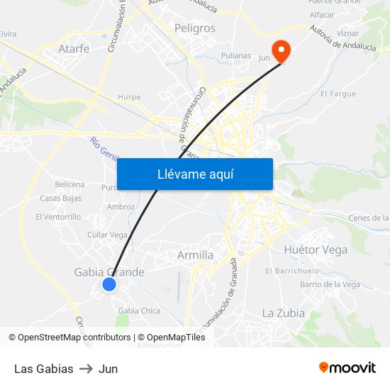 Las Gabias to Jun map
