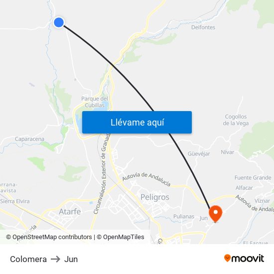 Colomera to Jun map