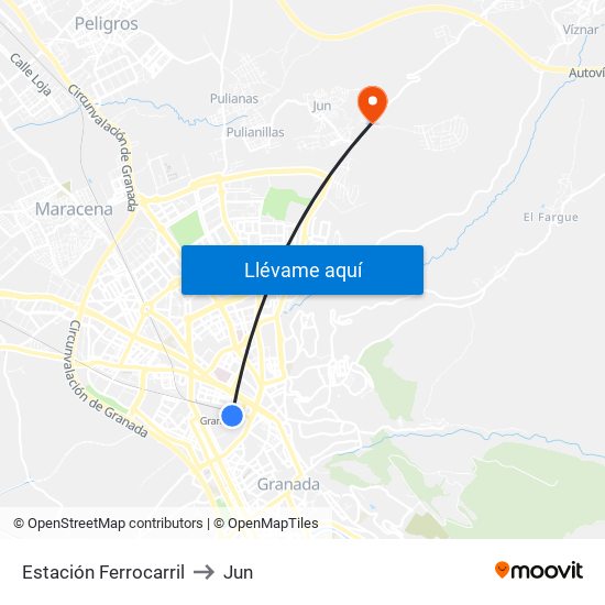 Estación Ferrocarril to Jun map