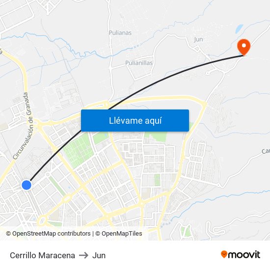 Cerrillo Maracena to Jun map