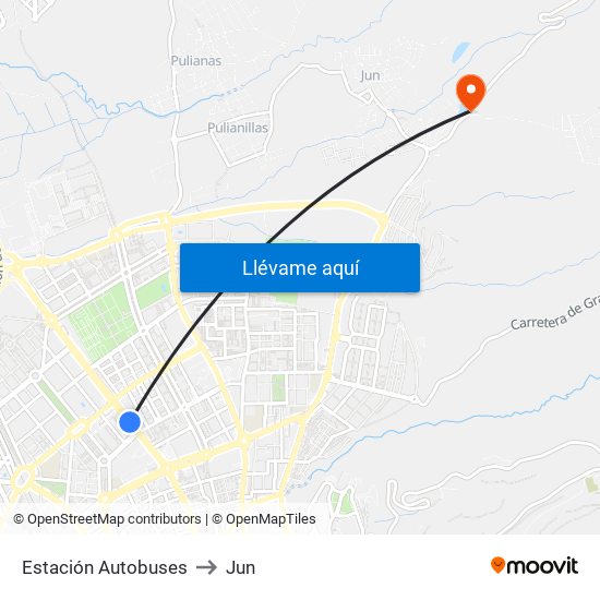 Estación Autobuses to Jun map