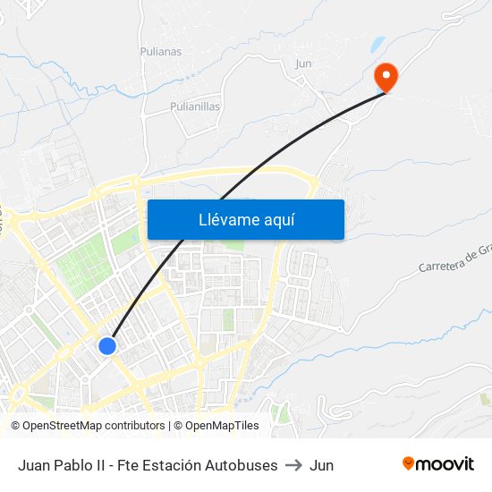 Juan Pablo II - Fte Estación Autobuses to Jun map