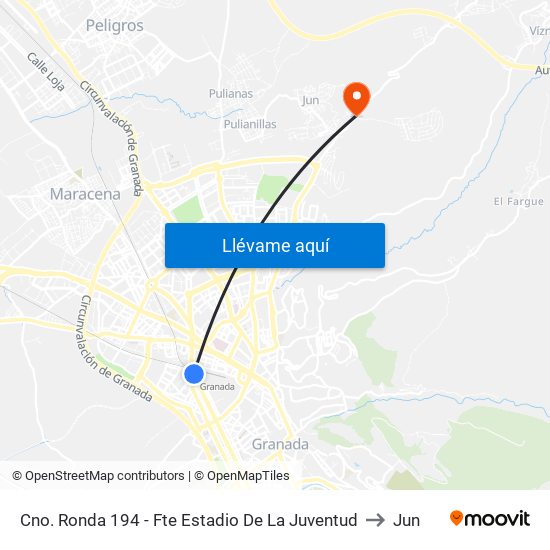 Cno. Ronda 194 - Fte Estadio De La Juventud to Jun map