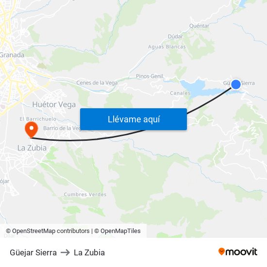 Güejar Sierra to La Zubia map