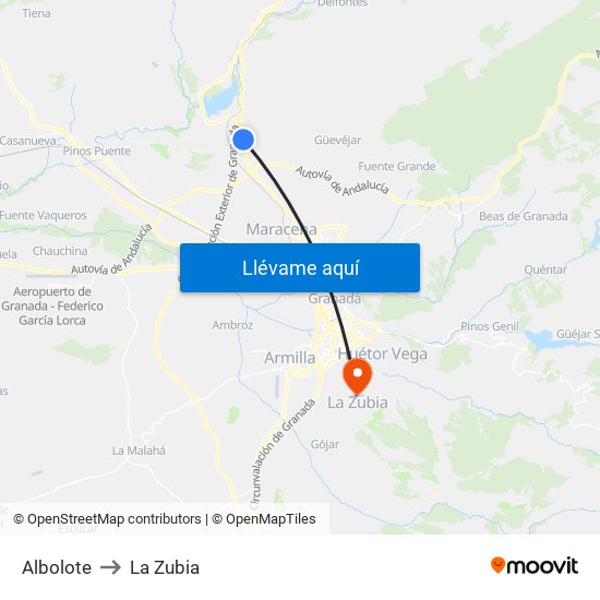 Albolote to La Zubia map