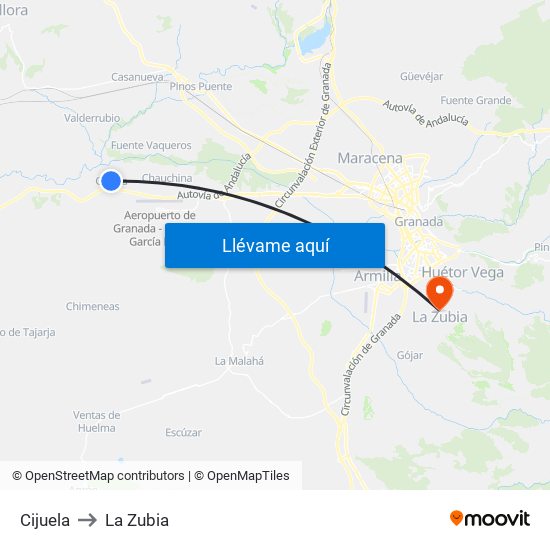 Cijuela to La Zubia map
