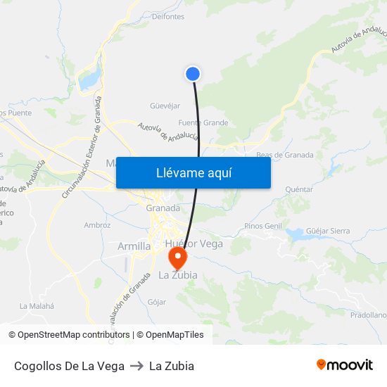 Cogollos De La Vega to La Zubia map