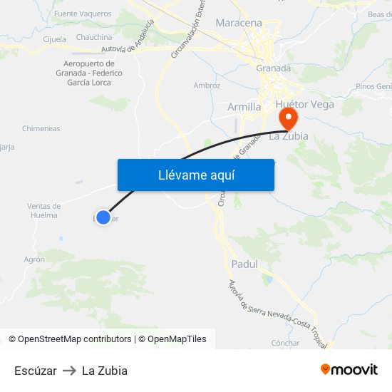 Escúzar to La Zubia map