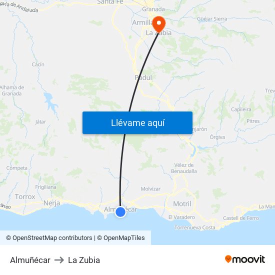 Almuñécar to La Zubia map