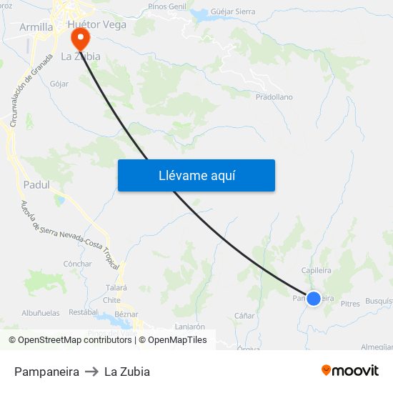 Pampaneira to La Zubia map