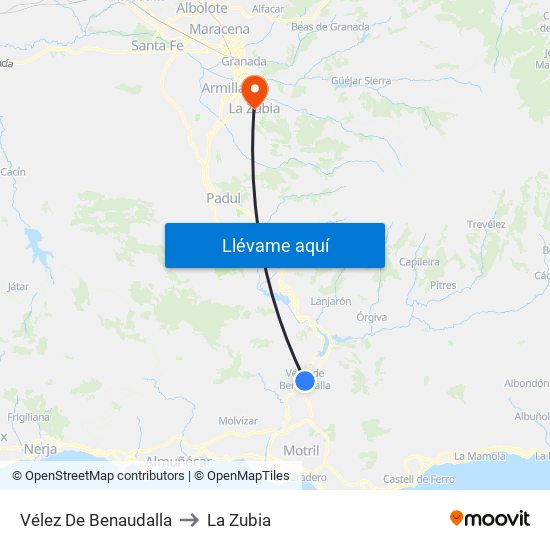 Vélez De Benaudalla to La Zubia map