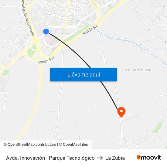 Avda. Innovación - Parque Tecnológico to La Zubia map