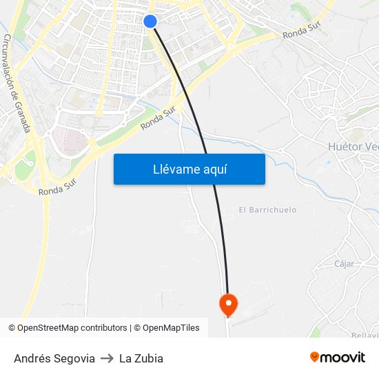 Andrés Segovia to La Zubia map