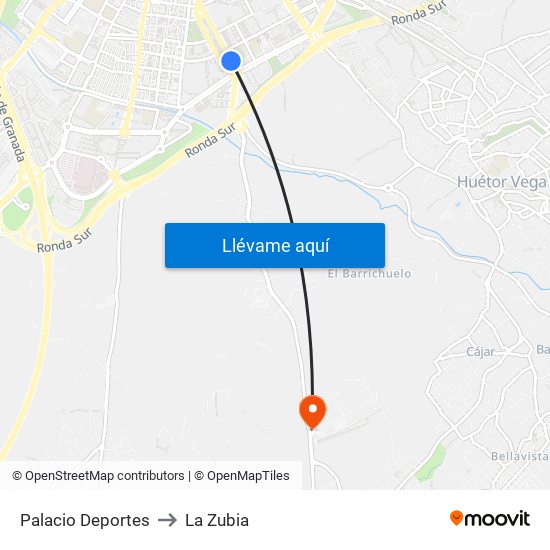 Palacio Deportes to La Zubia map