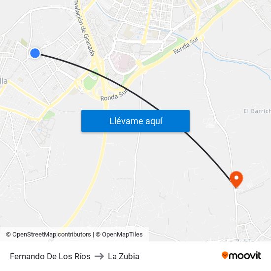 Fernando De Los Ríos to La Zubia map