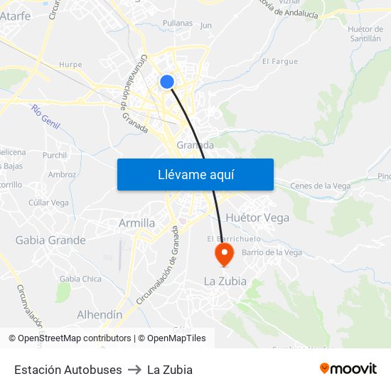 Estación Autobuses to La Zubia map