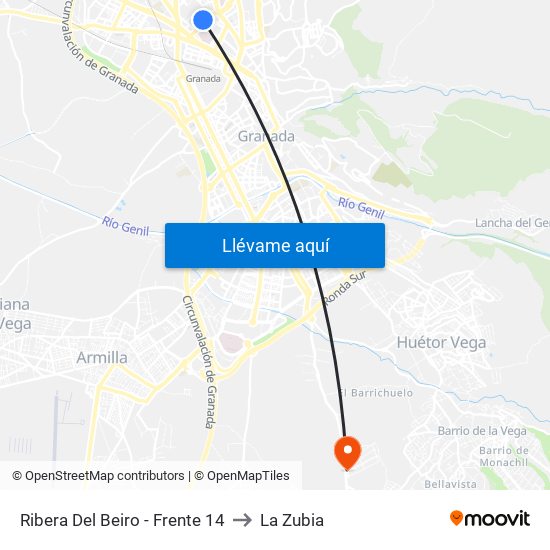 Ribera Del Beiro - Frente 14 to La Zubia map