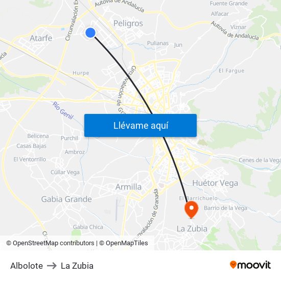 Albolote to La Zubia map