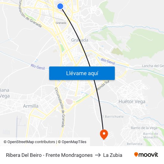 Ribera Del Beiro - Frente Mondragones to La Zubia map