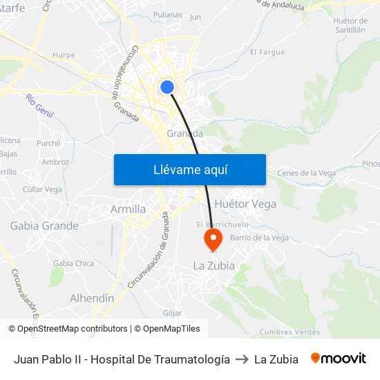 Juan Pablo II - Hospital De Traumatología to La Zubia map