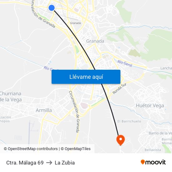 Ctra. Málaga 69 to La Zubia map